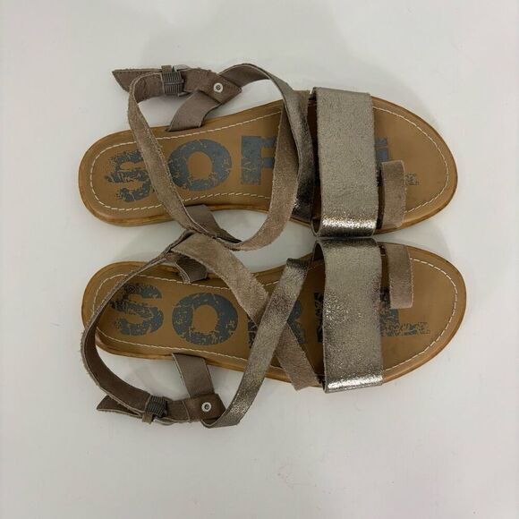 Sorel Light Brown & Metallic Ella Leather Sandals - Picture 3 of 9